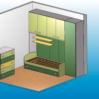 Cameretta a ponte con 2 letti estraibili + comò