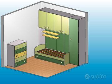 Cameretta a ponte con 2 letti estraibili + comò