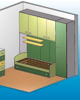 Cameretta a ponte con 2 letti estraibili + comò