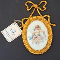 Miniatura ovale porcellana angelo con fiori 9x12