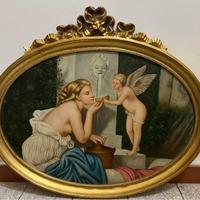 Dipinto con cornice in foglie in oro