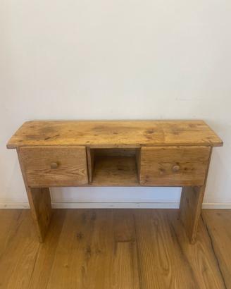 Consolle d'epoca in legno con due cassetti