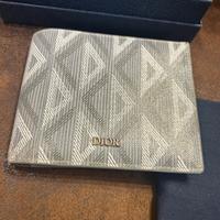 Dior Portafogli Originale Pelle e Tessuto Grigio