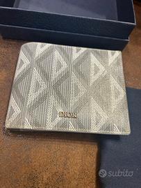 Dior Portafogli Originale Pelle e Tessuto Grigio