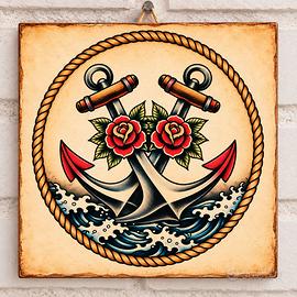 quadretto decoupage ancora oldschool tattoo 
