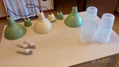 Lampadario metallo e/o vetro verde e avorio