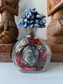 Vaso bottiglia vetro ceramica e argento vintage