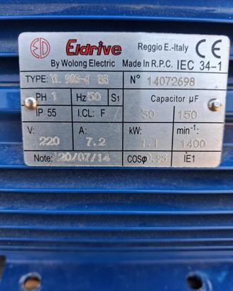 Motore monofase 220v - 1,5Hp - 4 poli