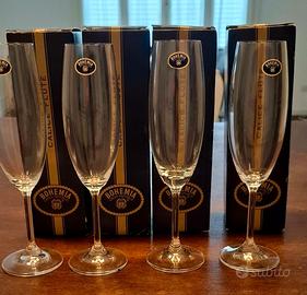 Set 4 Flute cristallo di Bohemia nuovi con scatole