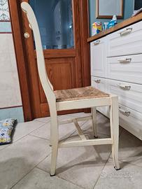 4 Sedie legno massello e corda intrecciata