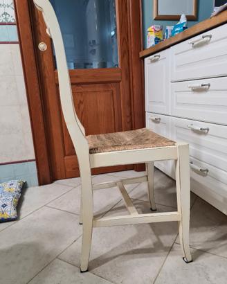 4 Sedie legno massello e corda intrecciata