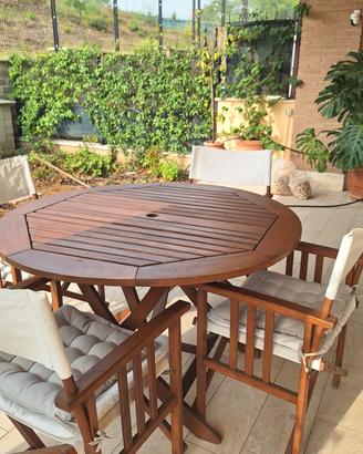 tavolo giardino tondo teak + 4 sedie regista