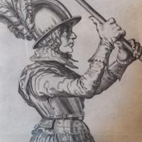 Incisione Antica Con Soldato Del 1600