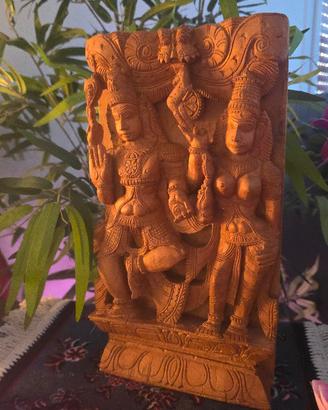 Pannello Intagliato Indiano Shiva e Parvati