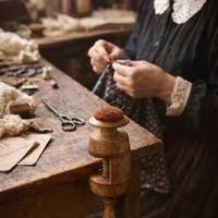 Antico pin cushion raro da sarta fine 800 legno