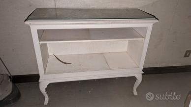 mobiletto bianco vintage con ripiano in vetro
