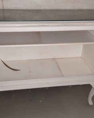 mobiletto bianco vintage con ripiano in vetro
