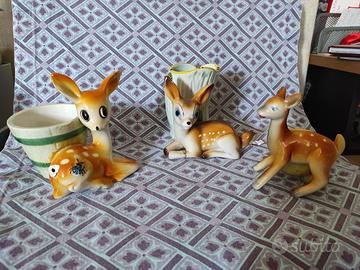 3 cerbiatti bambi ceramica anni 60 firma