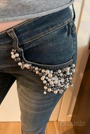 jeans con perle CristinaEffe, tg. M, made in Italy