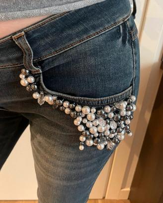 jeans con perle CristinaEffe, tg. M, made in Italy