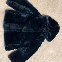 Giacchino eco pelliccia blu con cappuccio