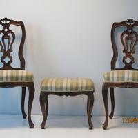 Sedie e sgabello antichi in noce stile barocco