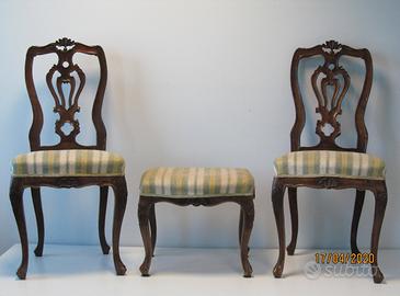 Sedie e sgabello antichi in noce stile barocco