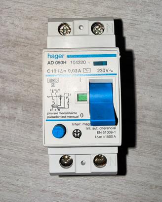 HAGER AD050H C10 30mA 230V MAGNETO TERMICO DIFF.