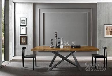 TAVOLO MASSELLO BASAMENTO ACCIAIO 180x90cm  Bastia