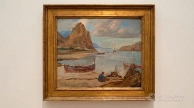 Quadro  Veduta di Paesaggio Marittimo con Barche