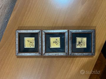 Trittico 3 quadretti serigrafia con foglia oro 23
