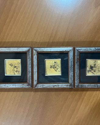 Trittico 3 quadretti serigrafia con foglia oro 23