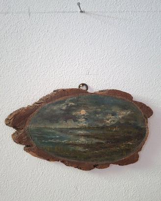 Affascinante dipinto vintage (26x16 cm) su legno