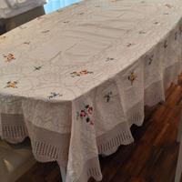 tovaglia da tavola per 12 lino e uncinetto 