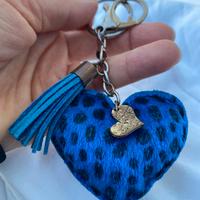 Portachiavi charm animalier a cuore in vera pelle
