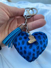 Portachiavi charm animalier a cuore in vera pelle