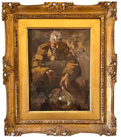 Olio su tela, pittura, Vecchio col fiasco