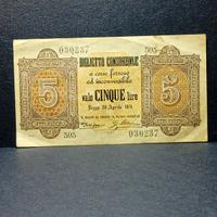 5 Lire del 1879 (TERZO DECRETO) BIGLIETTO CONSORZ