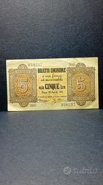 5 Lire del 1879 (TERZO DECRETO) BIGLIETTO CONSORZ