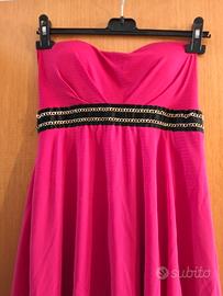 Abito donna elegante fucsia asimmetrico 