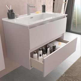 Mobile bagno sospeso 80 cm bianco opaco con lavabo
