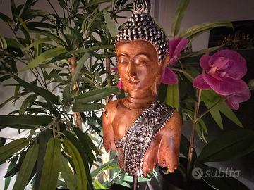 Mezzo Busto Buddha Resina Base Legno