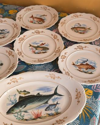 Servizio Piatti da Pesce Vintage in Porcellana