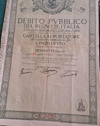 1934 - PRESTITO REDIMIBILE 3,50% TAGLIO DA 500