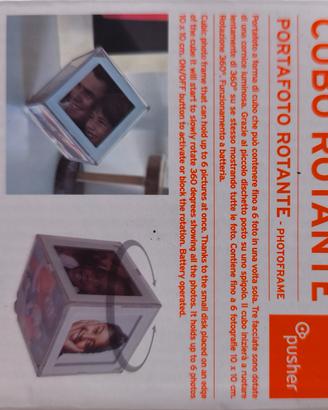 portafoto a cubo rotante con luce a led