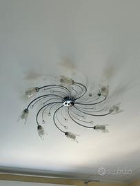 Lampadario moderno cromato con vetro fiore