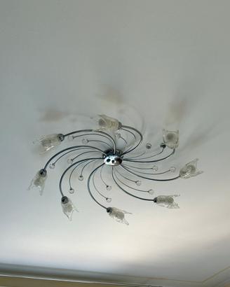 Lampadario moderno cromato con vetro fiore