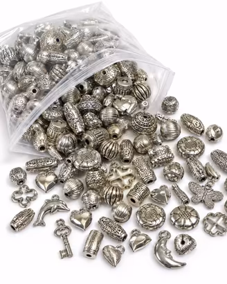 Lotto 300 g perle in resina argentone assortite