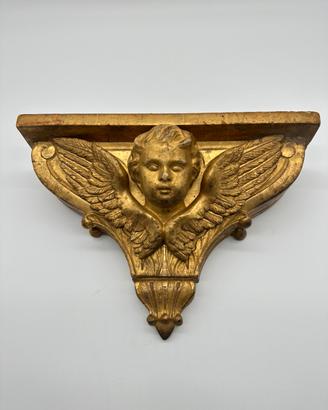 Mensola antica con putto angelo in legno scultura