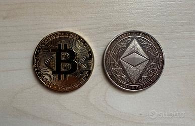 SET 2 monete collezione BITCOIN BTC + ETHEREUM ETH
